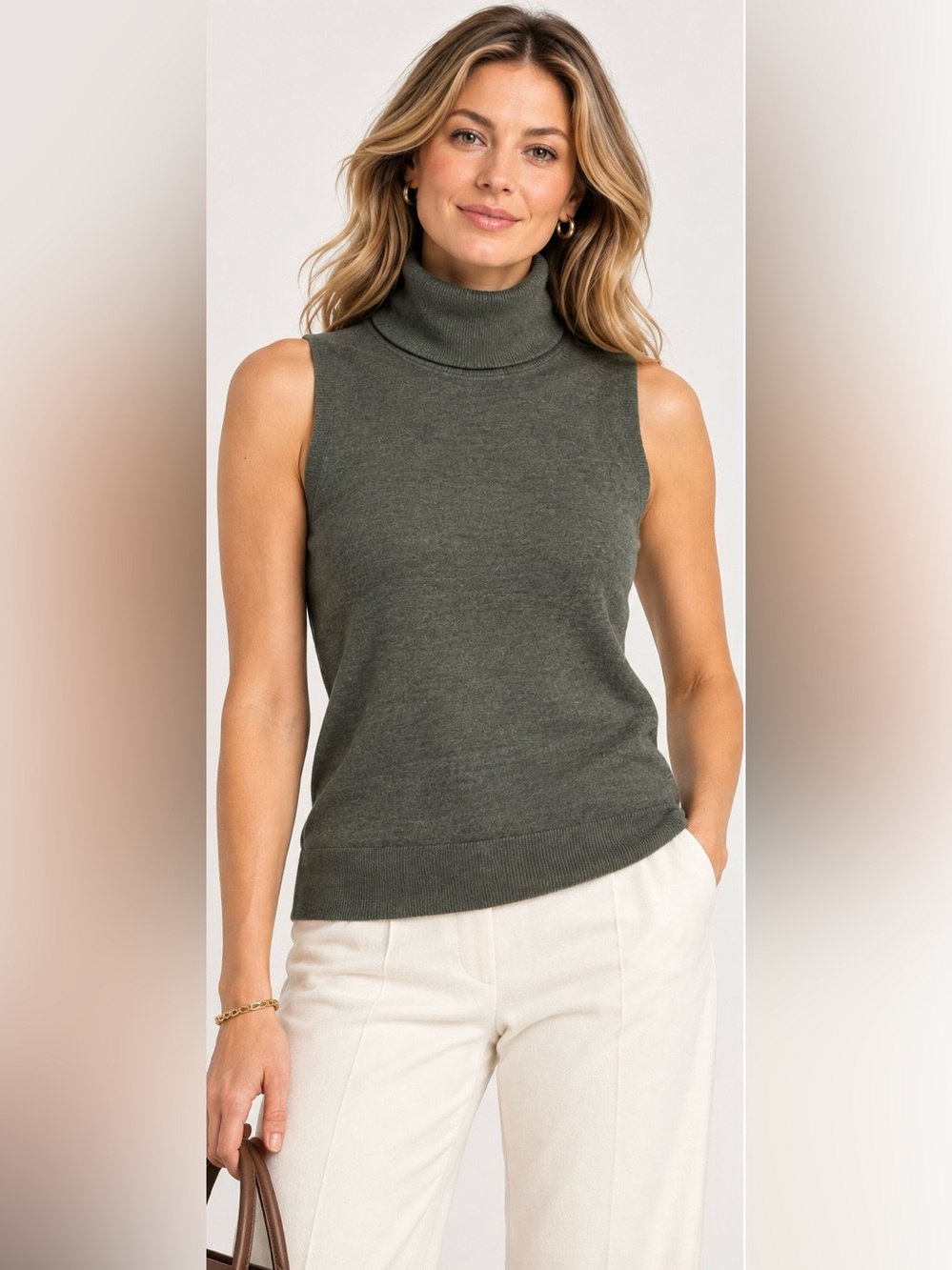 Halston Essentials Merino Wool Sleeveless Turtleneck Layering Sweater | Small